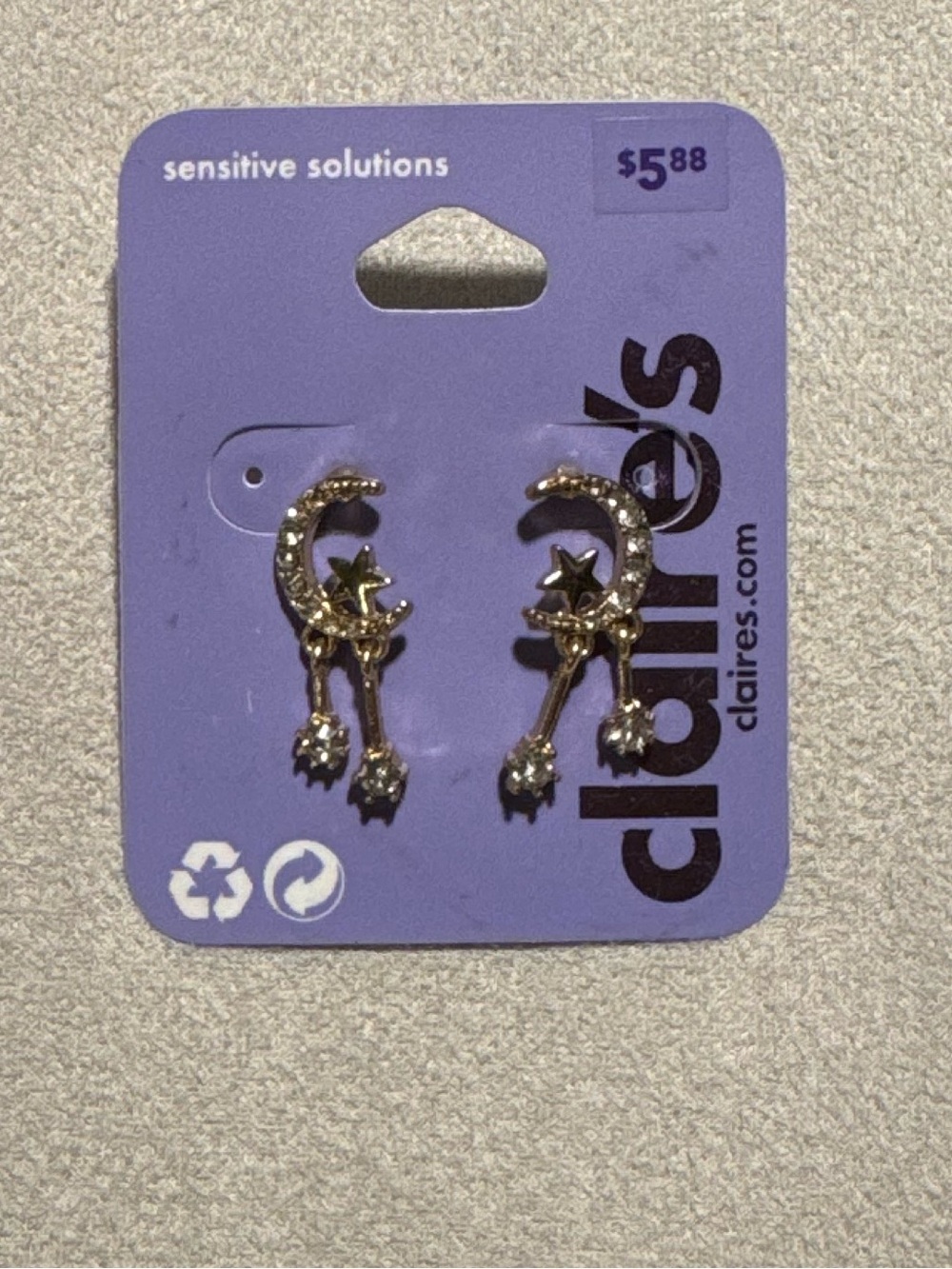 Claire's Gold Moon & Star Dangle Earrings with Clear Gems